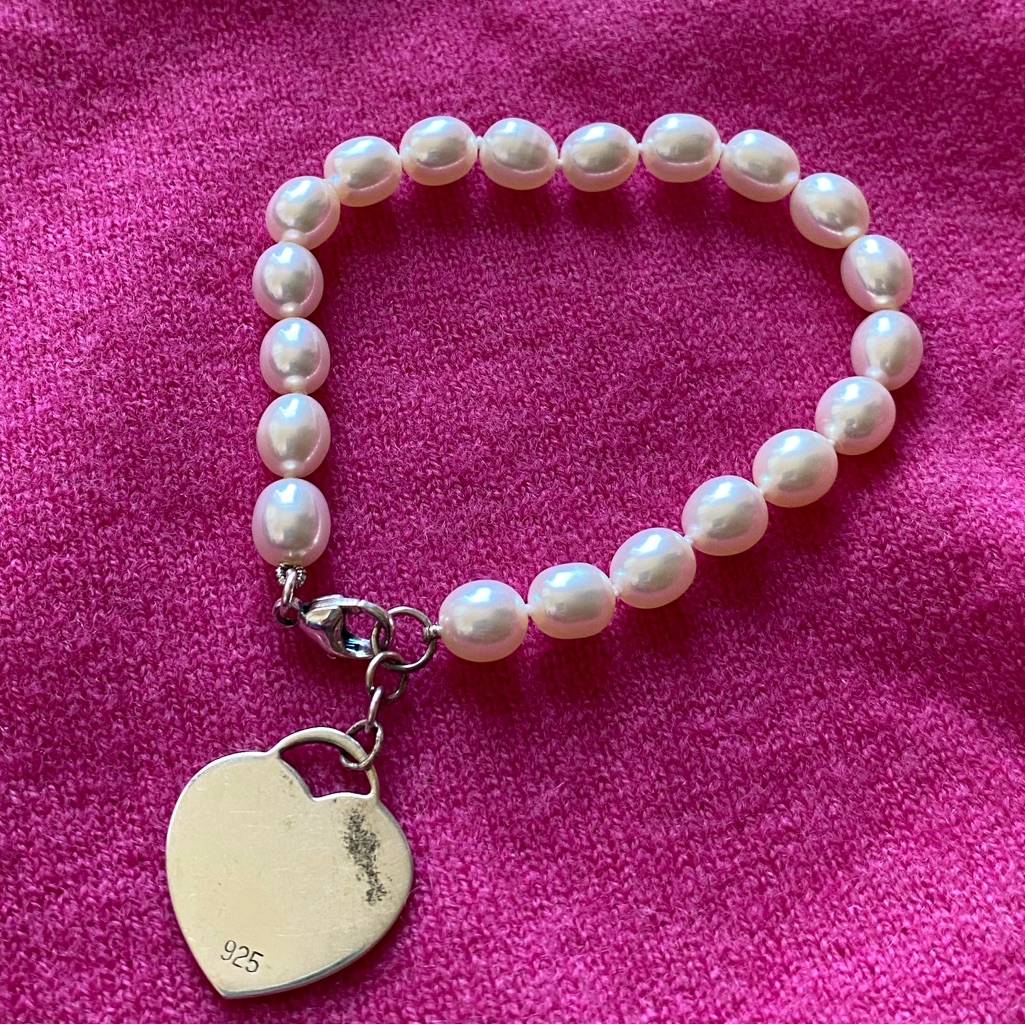 Ips Sterling Silver 925/Pearls Heart Bracelet